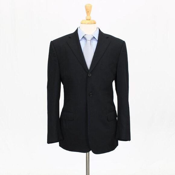 Corneliani 40R Black Striped 3-Button Sport Coat Blazer Jacket B371 - Picture 1 of 11